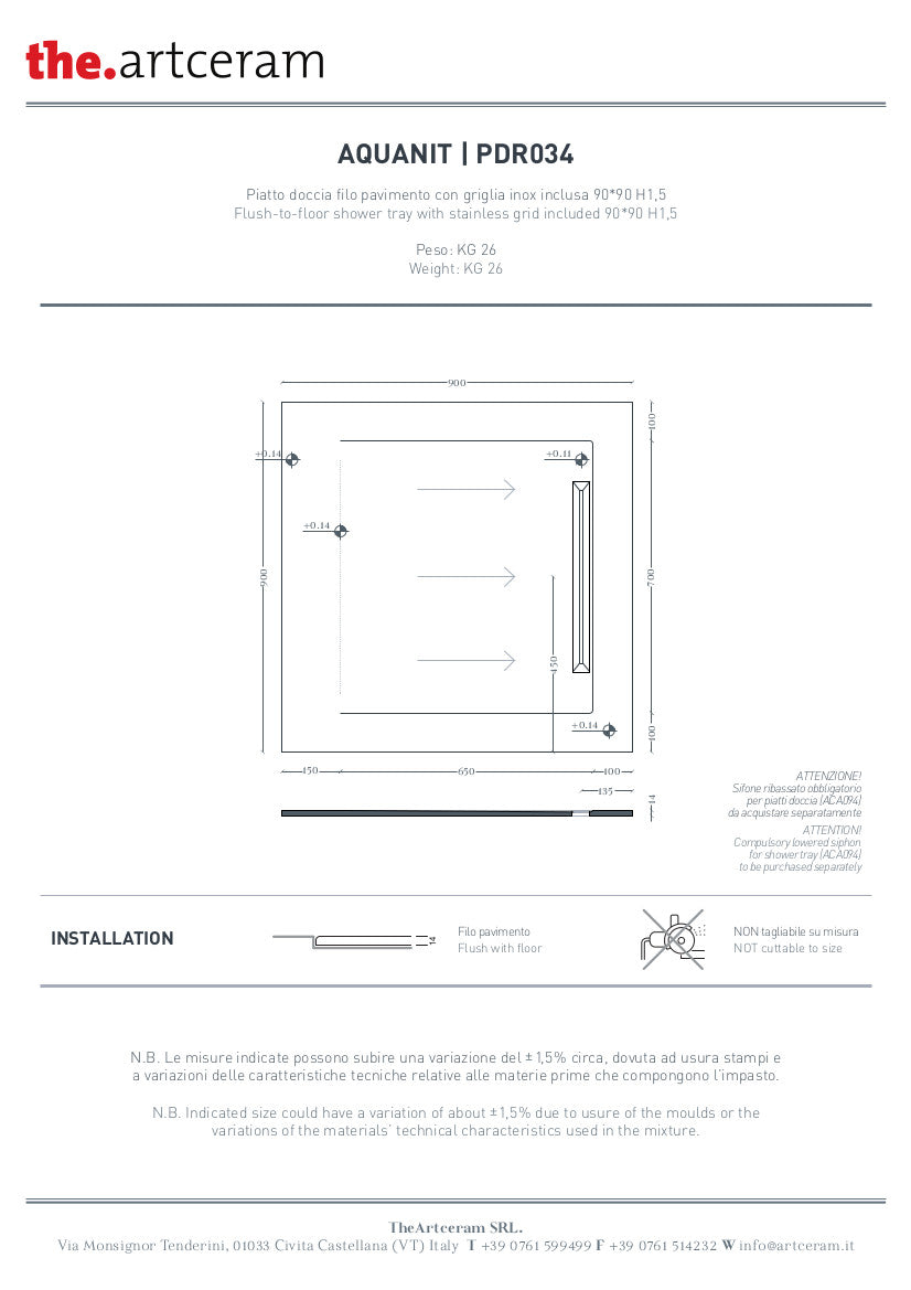 Receveur de douche 80x80 H3 Lapis