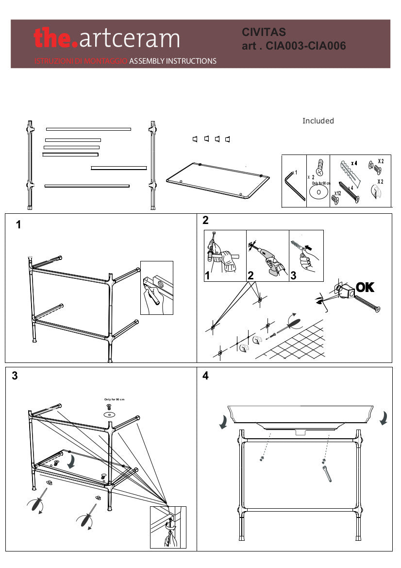 Structure carrée pour lavabo suspendu Civitas