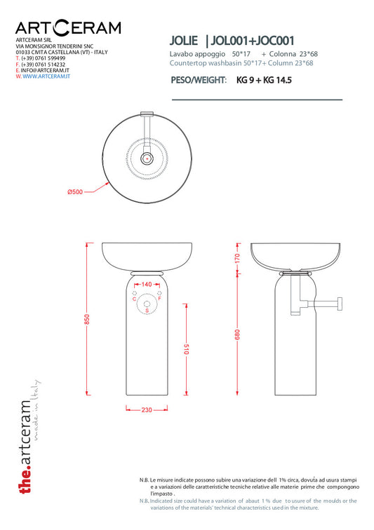 Colonne de diamètre 50 cm pour lavabo Jolie