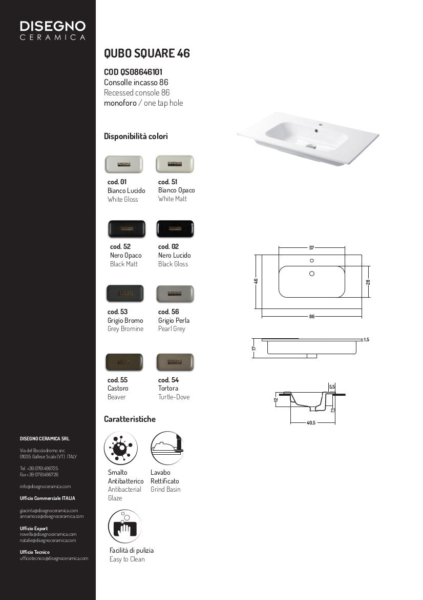 Consolle da incasso cm 86x46 Qubo Square 46