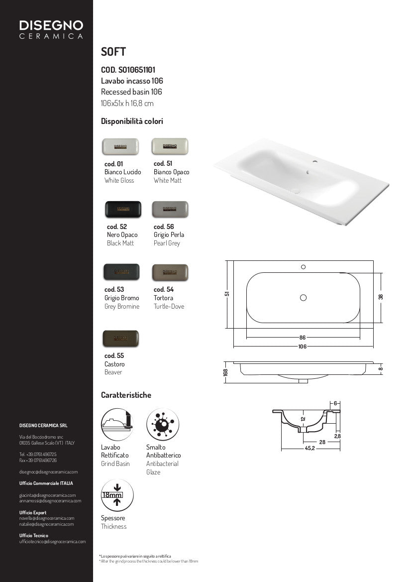 Lavabo da incasso 106x51x h 16,8 cm Soft