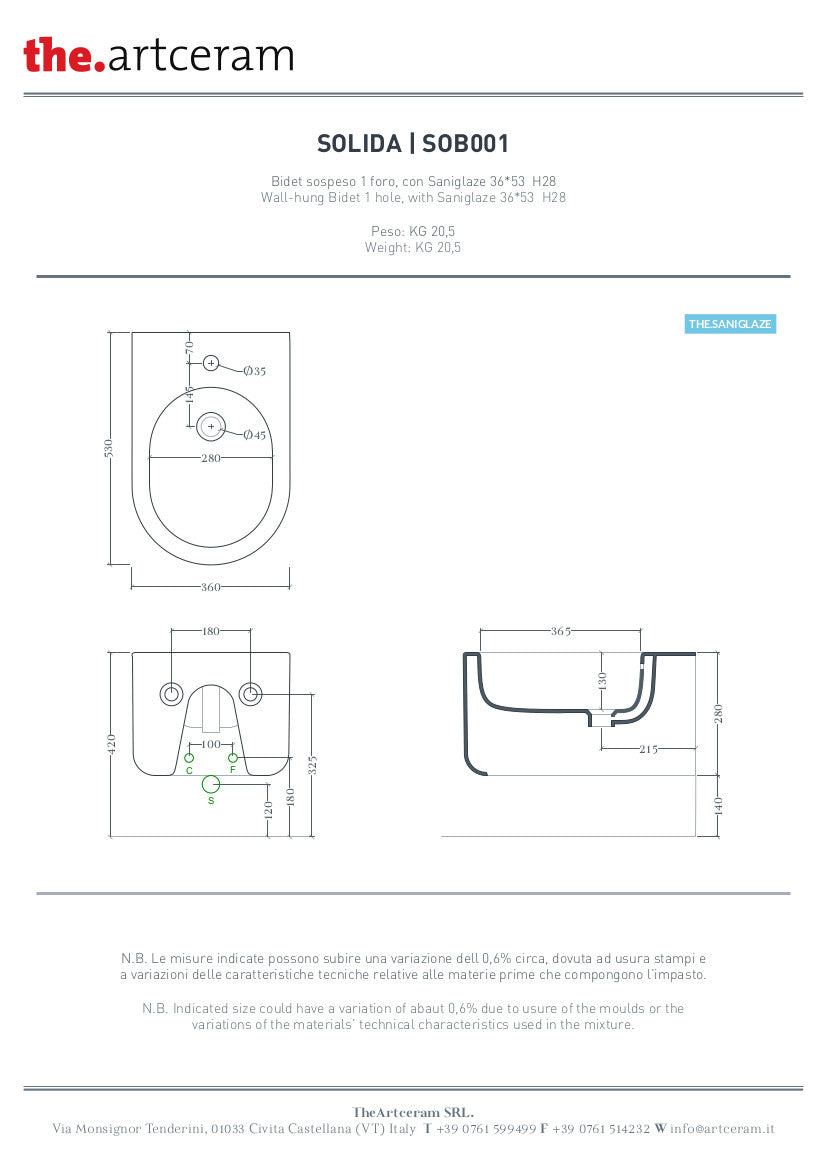 Bidet Sospeso 36x53 Solida
