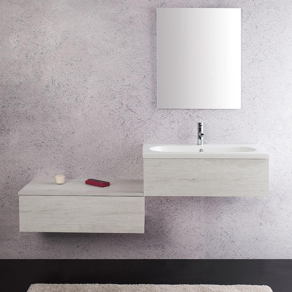 Composition de salle de bains suspendue Unika 160cm en orme blanc