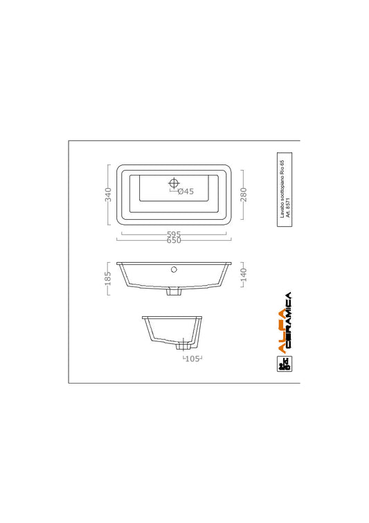 Évier sous plan Rio 65x34 cm