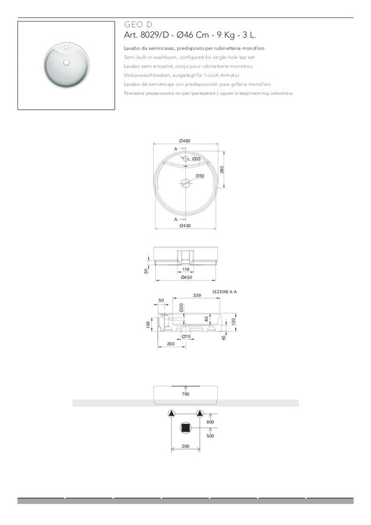 Lavabo semi-encastré Geo Thin-Line
