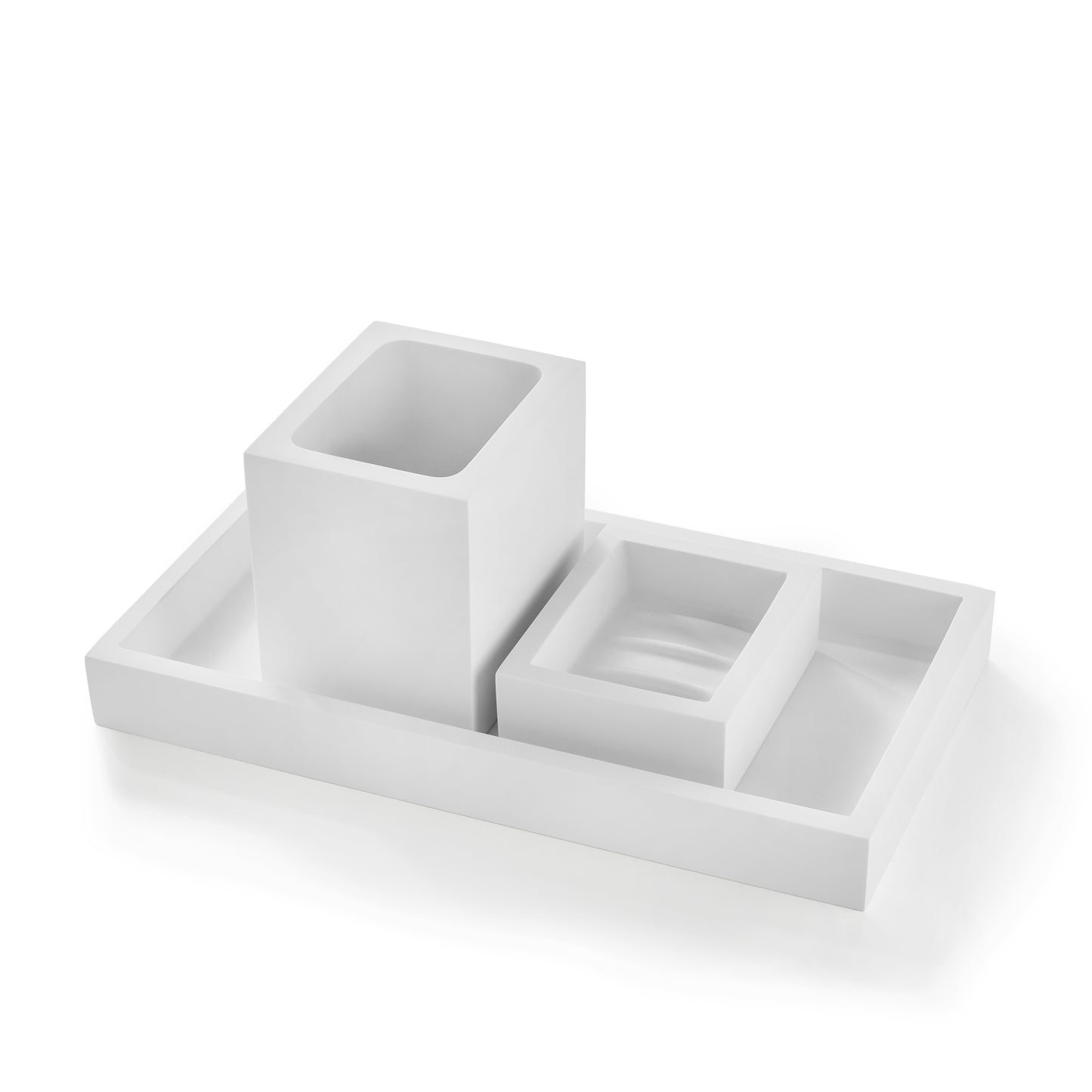 Set 3 pezzi, Porta Sapone, Bicchiere, Vassoio BeMood bianco