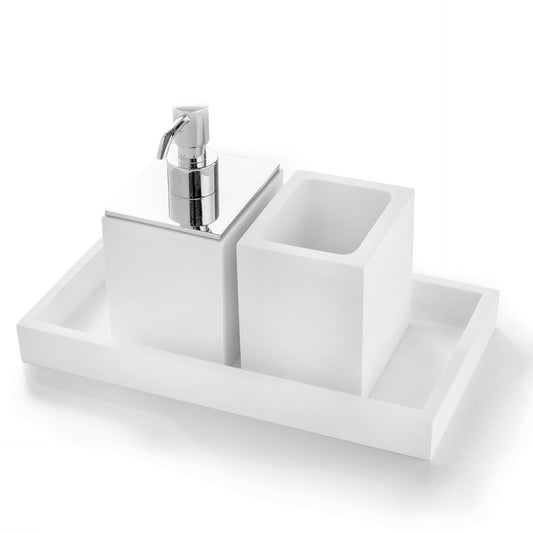 set porta spazzolini, dispenser sapone e vassoio BeMood bianco 3SC