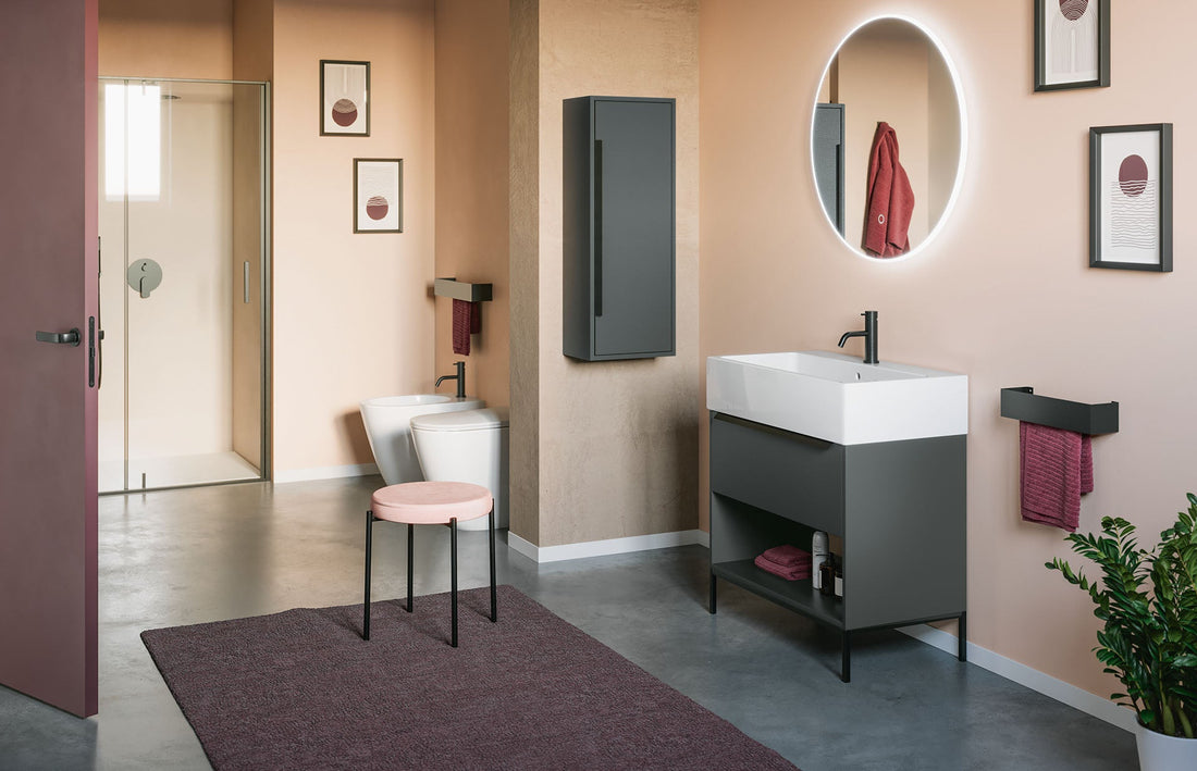 Composizione bagno Camaleo 3 Colavene con lavabo bianco e mobile piombo fenix