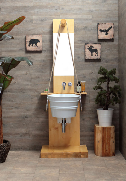 STRUCTURE DE PLANCHER EN BOIS AVEC MIROIR ET BAIGNOIRE
