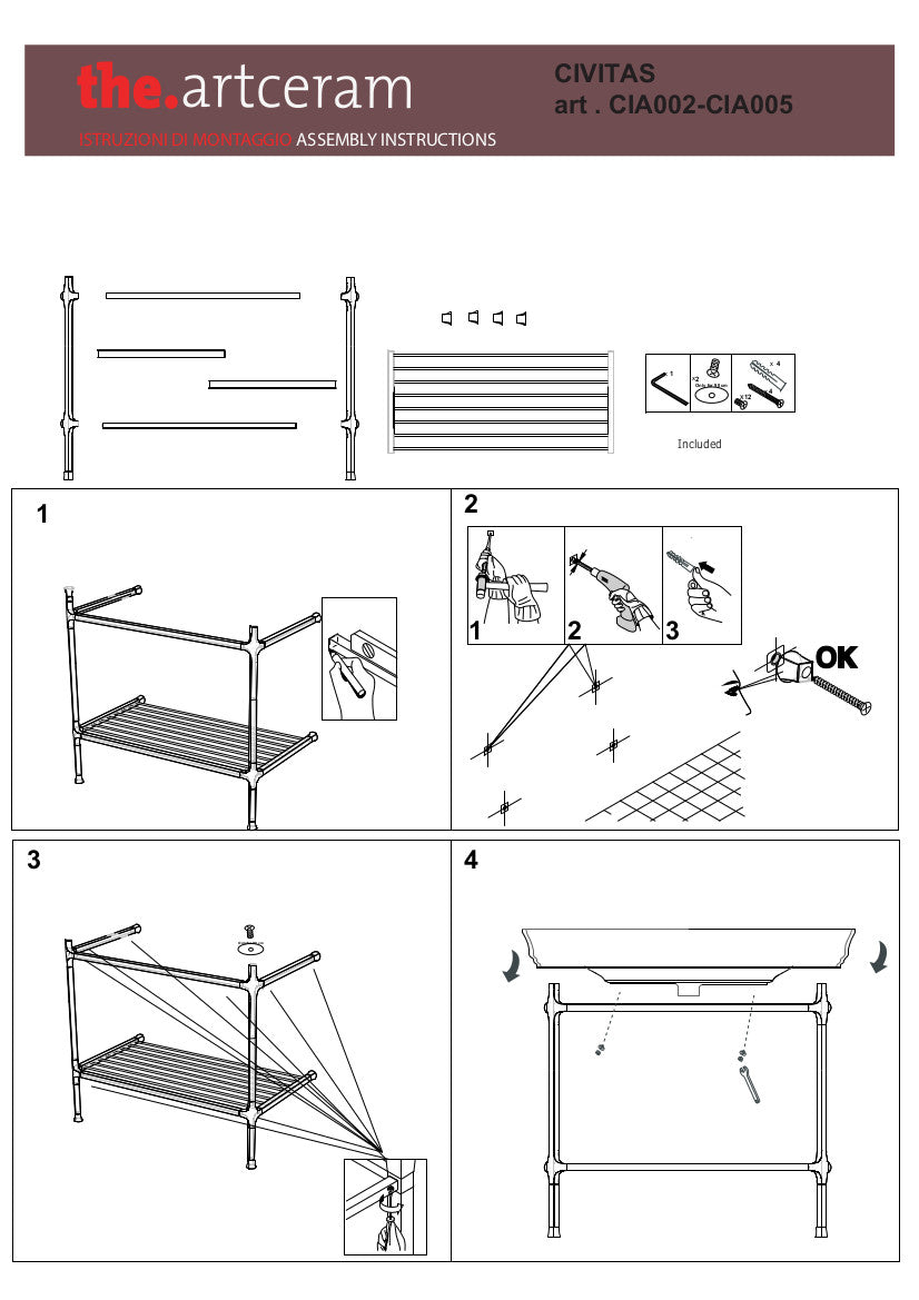 Structure carrée pour lavabo suspendu Civitas
