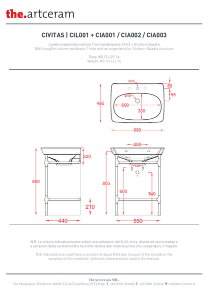 Structure carrée pour lavabo suspendu Civitas