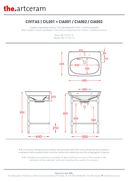 Structure carrée pour lavabo suspendu Civitas