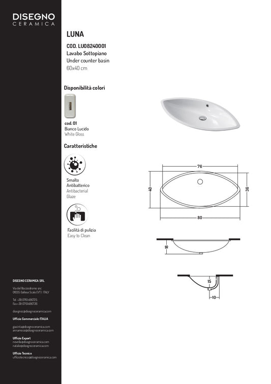 Lavabo sous plan Luna 82 cm