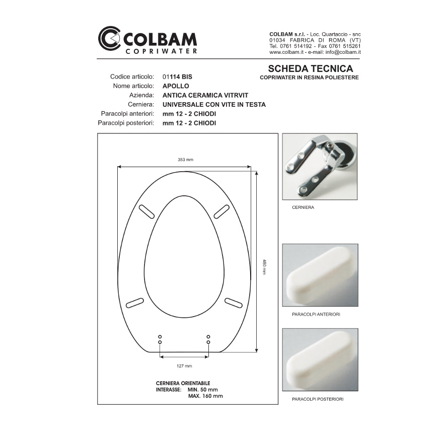 Abattant de toilette compatible avec Apollo/Vulcano