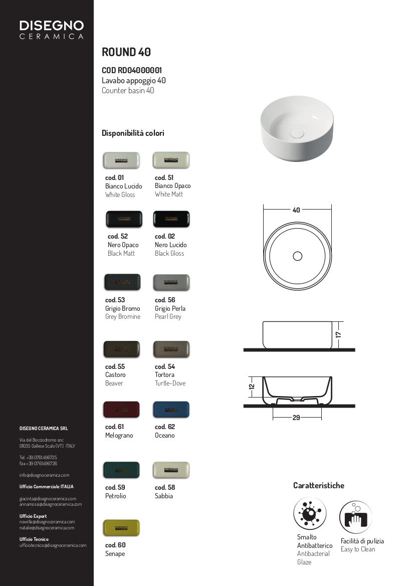 Lavabo Appoggio cm 40 Round