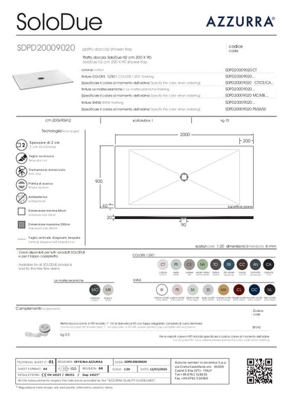 Piatto Doccia cm 200x90xH2 SoloDue