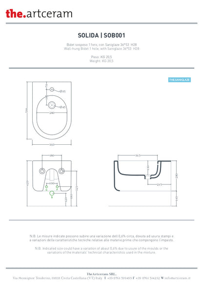 Bidet Sospeso 36x53 Solida