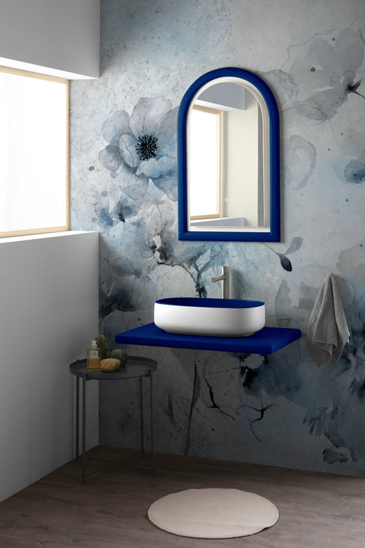 COMPOSITION BUCCHERO AVEC ÉTAGÈRE ET MIROIR BLEU SAPHIR