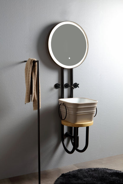 CADRE EN MÉTAL AVEC MIROIR ET ÉTAGÈRE EN MARBRE