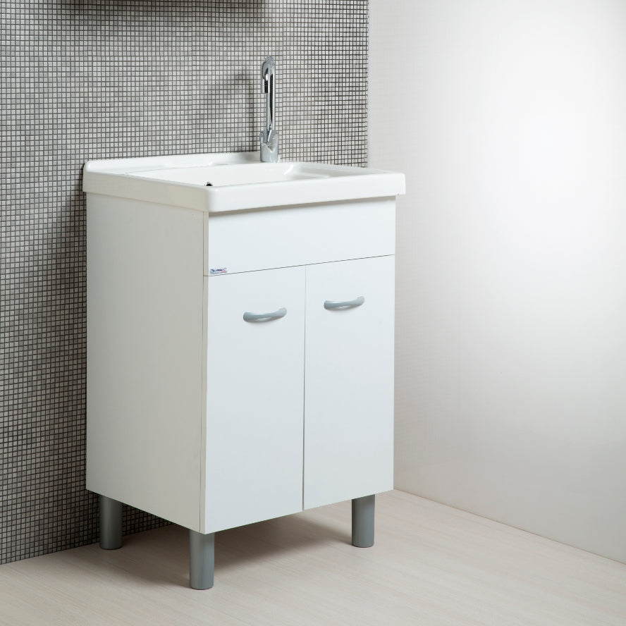 Meuble de buanderie blanc Sirena + carrelage céramique Onda 60x50