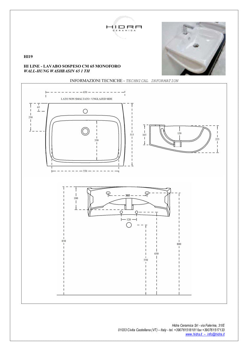 Lavabo suspendu Hi-Line 65 x 55 cm