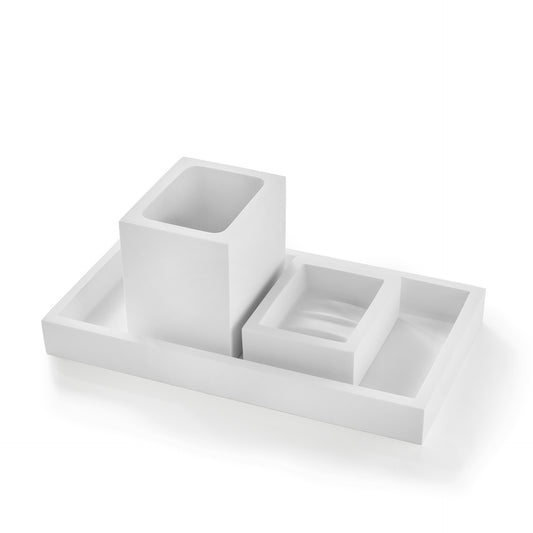Set 3 pezzi, Porta Sapone, Bicchiere, Vassoio BeMood bianco