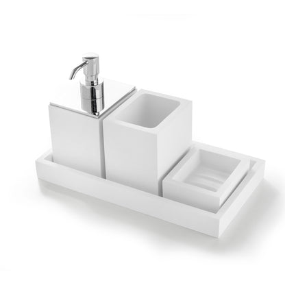 Set 4 pezzi, Bicchiere, Dispenser Sapone, Porta Saponetta, Vassoio BeMood bianco