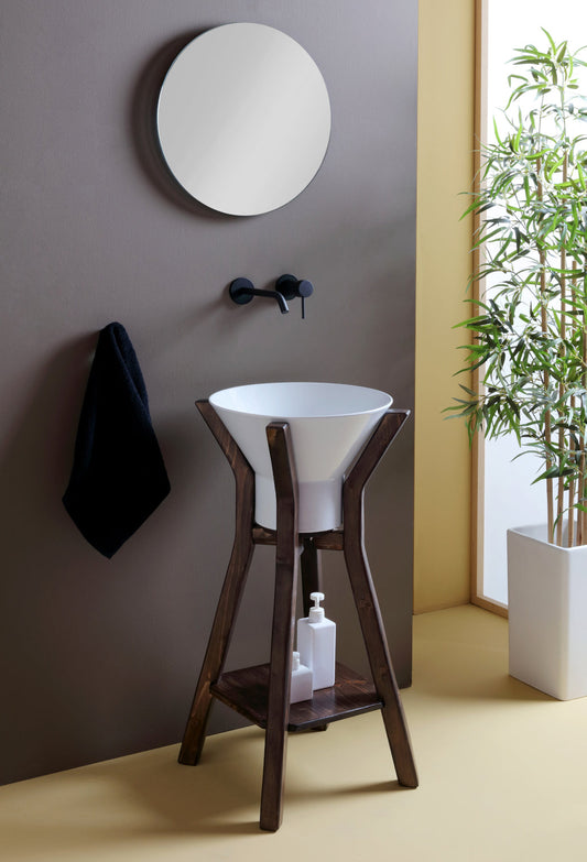 COMPOSITION DE LAVABO MEGAFONO SUR UNE STRUCTURE EN BOIS HAUTE SUR PIED