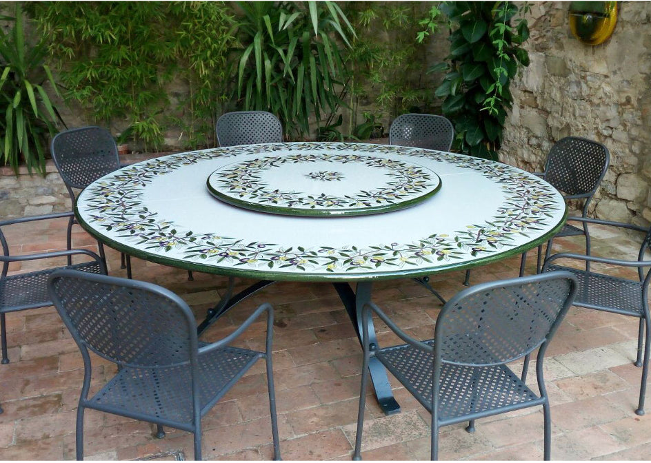 Table ronde en pierre de lave Citrons et Tournesols